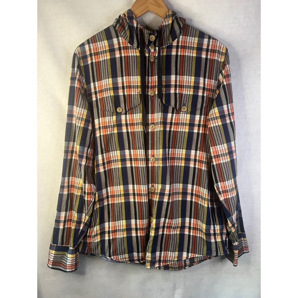 LL Bean signature Plaid Hooded button front shirt jacket men's M slim fit